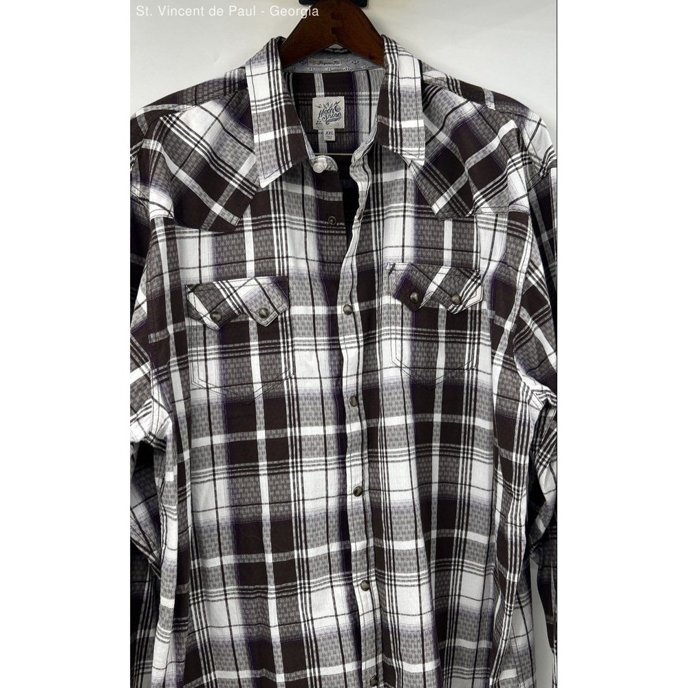 Moon Shine Pearl Snap Button Down Shirt Men's XXL Brown White